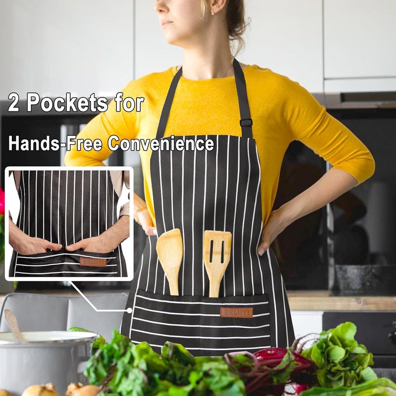 BeLuyi Adjustable Bib Apron with 2 Pockets Chef Cooking Kitchen Restaurant Aprons for Women Men - Image 3